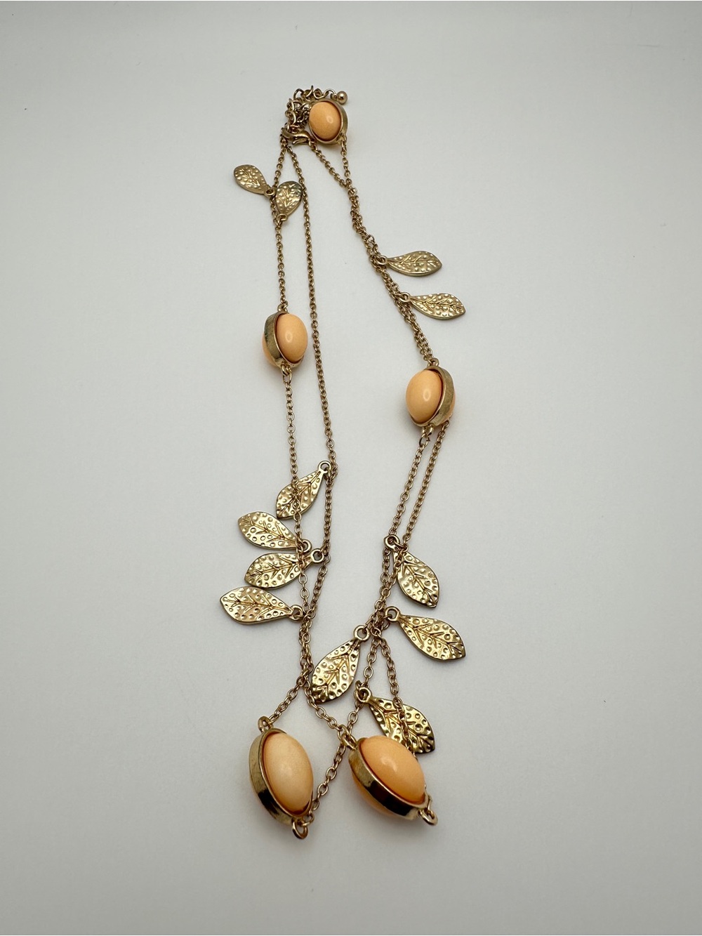Vintage Gold-Tone Necklace with Peach Cabochon Accents